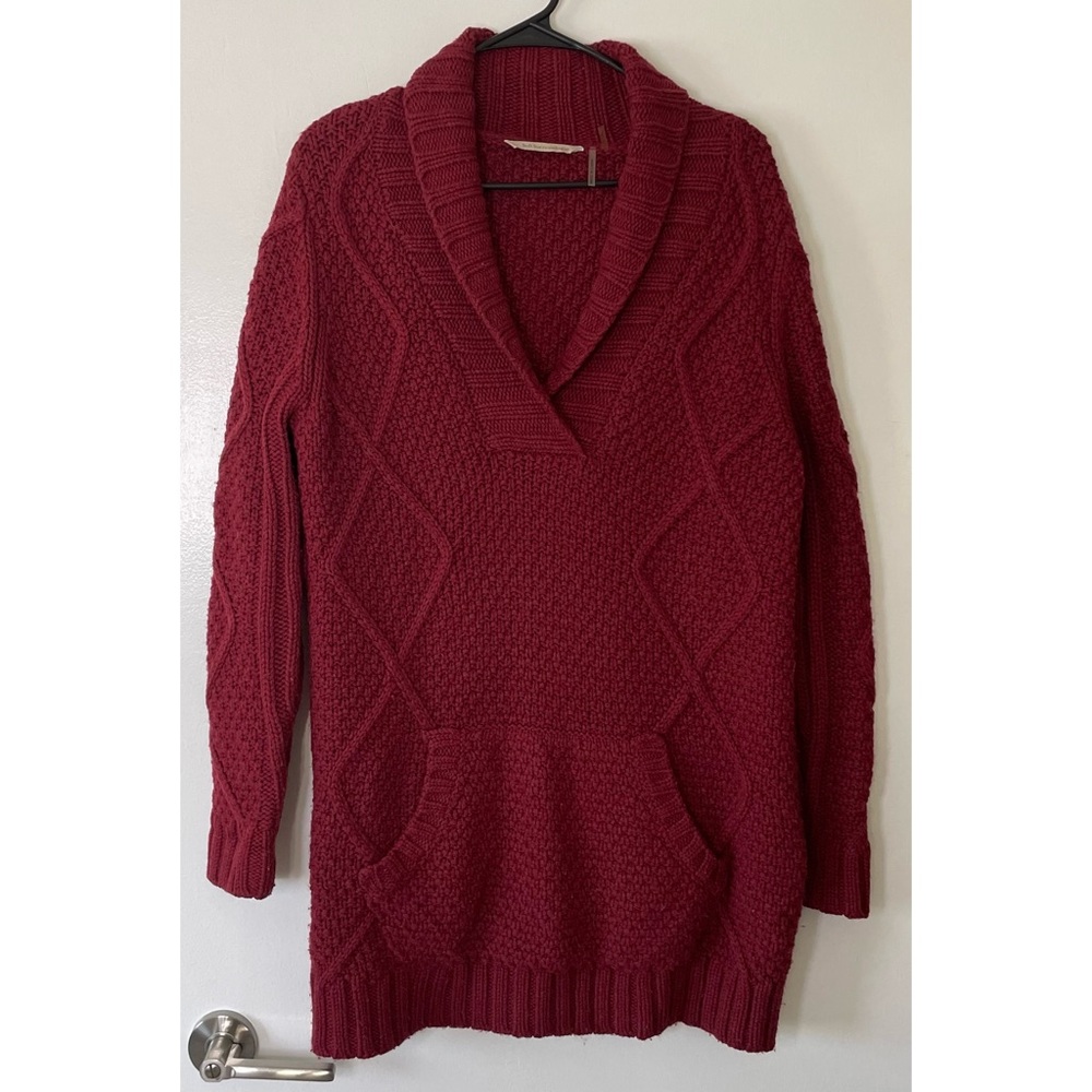 Soft Surroundings Maroon Wool Blend Cable Knit Sweater